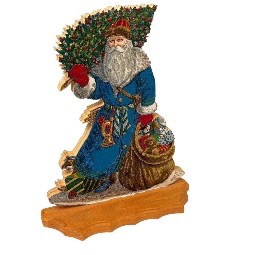 Old World Santa Wooden Signed George Bakes Cranston Victorian Holiday Decor 12